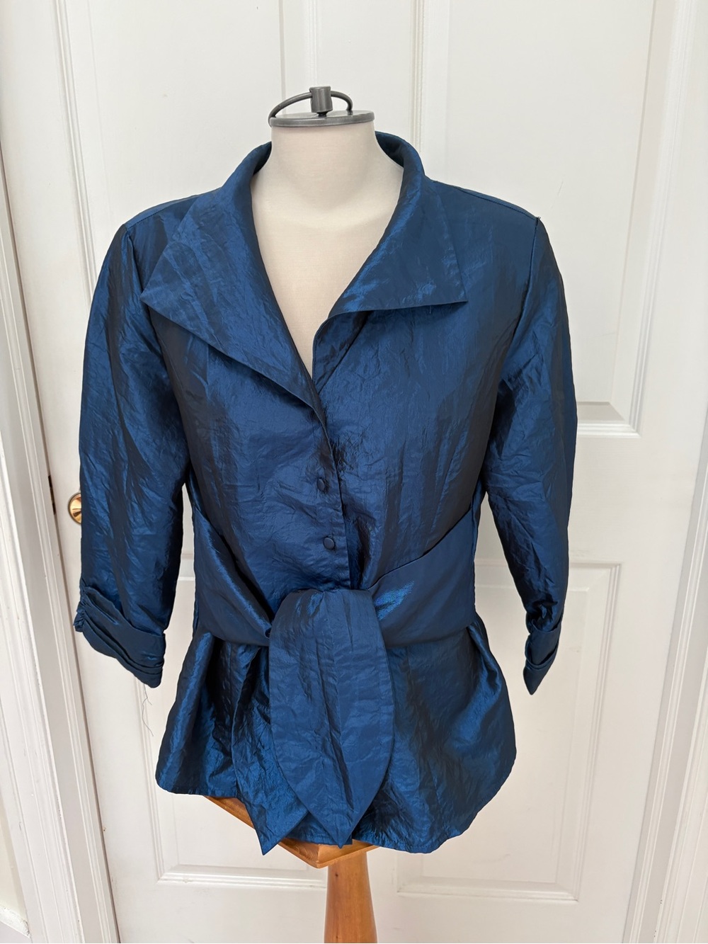 Puli Navy Blue Taffeta Tie-Waist Blouse ladies size 14